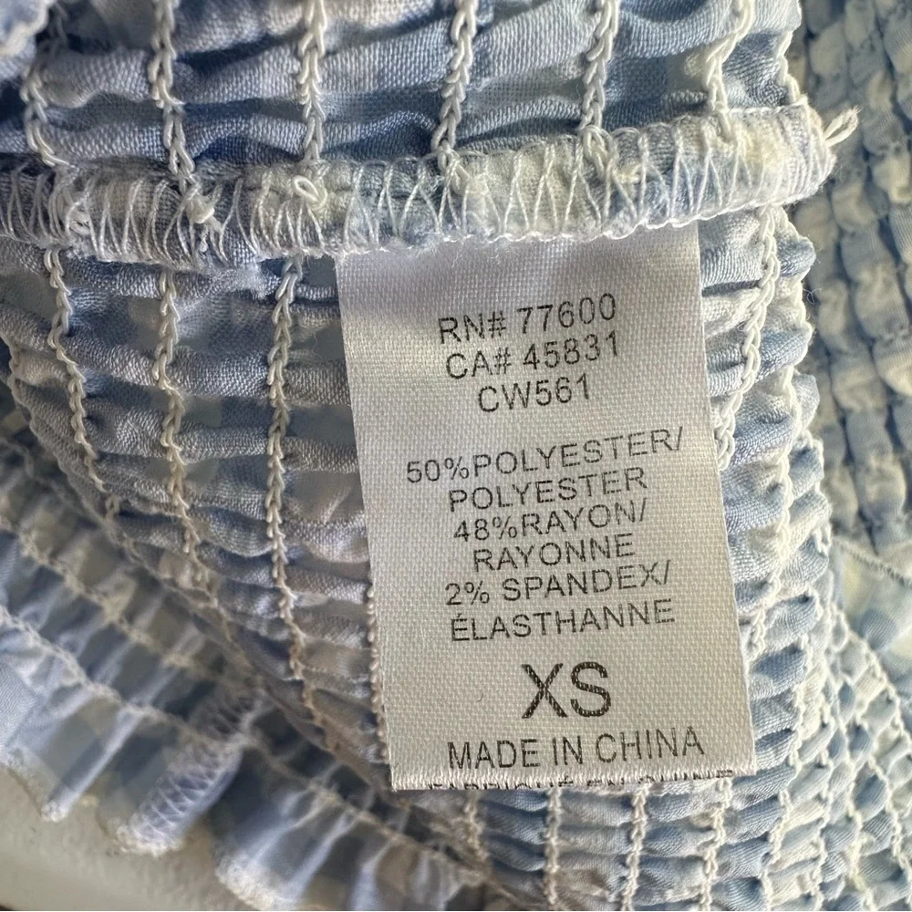 NWT CHASER Smocked Puff Sleeve Top Blue Gingham XS - Picture 5 of 6